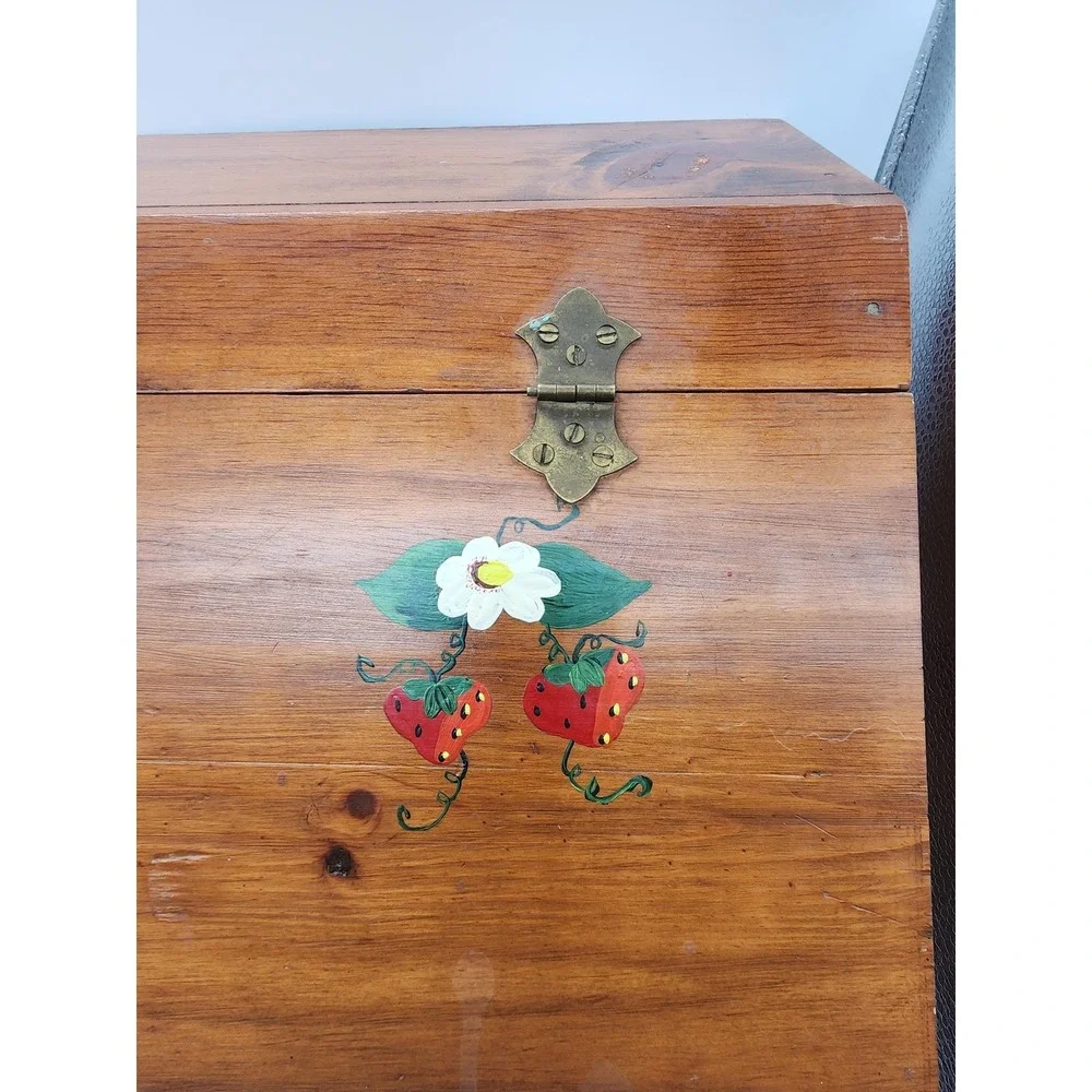 Vintage Bread Box with Hand painted Strawberries